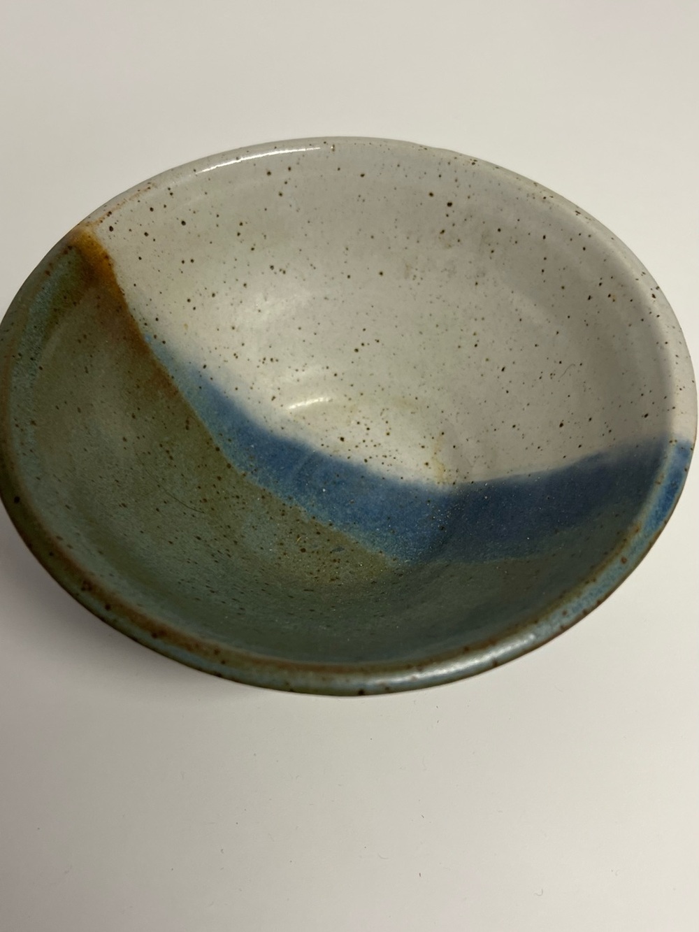 Handmade Pottery Serving Bowl in Blue, Green & Cream